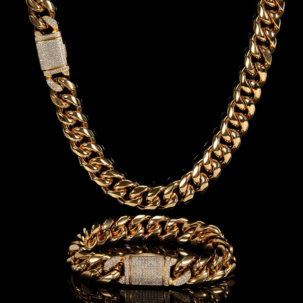 Cuban Link Chain 12Mm - 女性用ステンレススチールミターネックレススチールと金メッキクラスプ,316lの完全なチョーカー,12mm