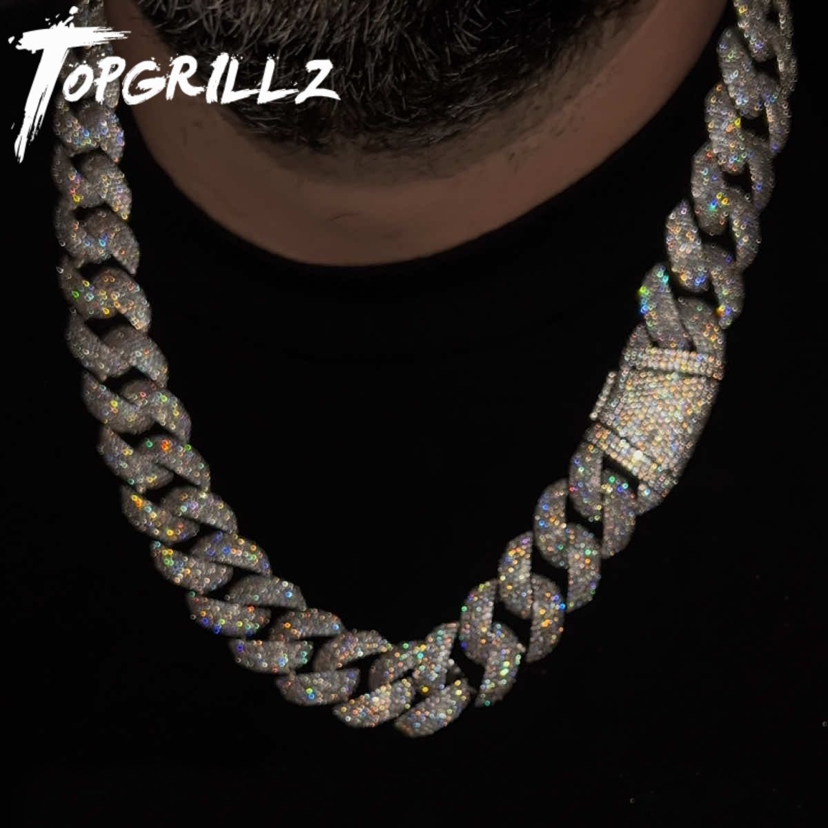 Cuban Link Chain 12Mm - TOPGRILLZ 24mmキューバンチェーンネックレス フルCZアイスアウト ワイドヘビーデューティーボックスクラスプ シルバーメッキ銅製 ヒップホップジュエリー