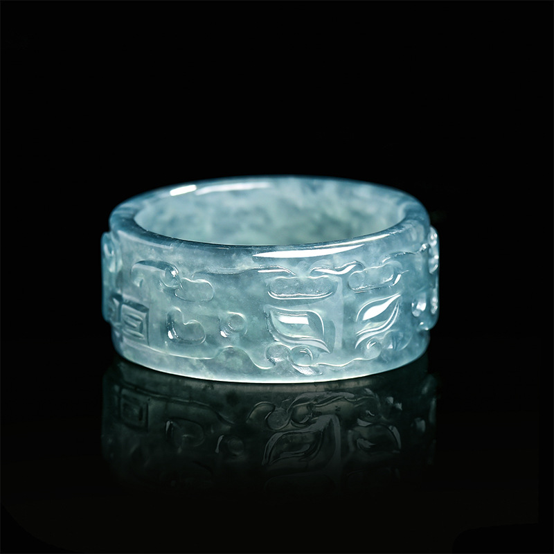 Rings - ミャンマー翡翠タオティーリングファッションアクセサリー宝石エメラルド本物のビルマ翡翠天然ジュエリーお守り彫刻石