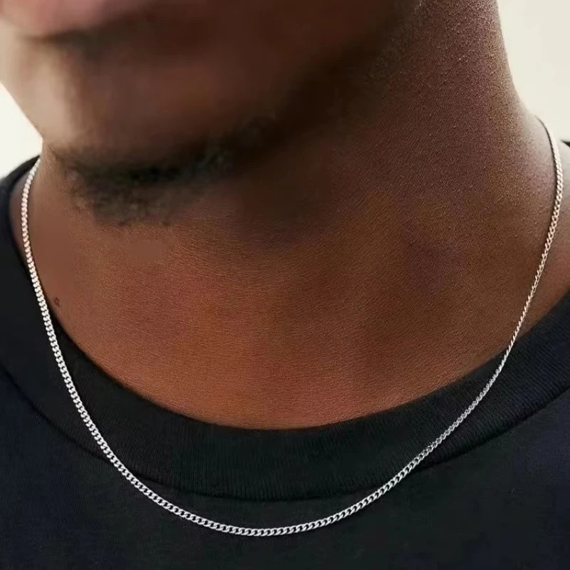 Cuban Link Chain 12Mm - 2mm メンズキューバンチェーンネックレス シンプル 925 スターリングシルバーネックレス ファッションチタン鋼ジュエリー