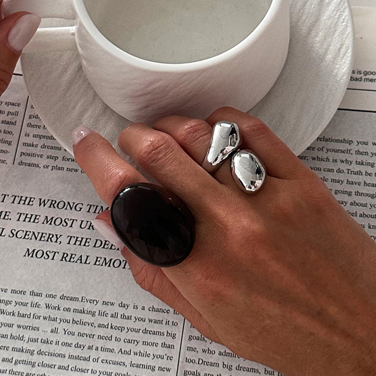 Vintage Punk Knuckle Rings Set - SHIXIN 2個セット ヴィンテージメタル水滴アクリルリング レディース 2026 ファッション