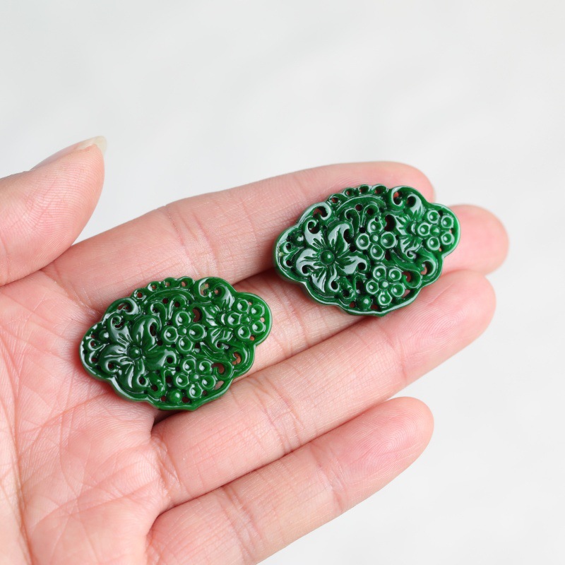 Earrings - 2pc 天然翡翠ドライシアン両面中空彫刻アクセサリー DIY イヤリングファッションリアルジュエリーチャームお守り高級ギフト