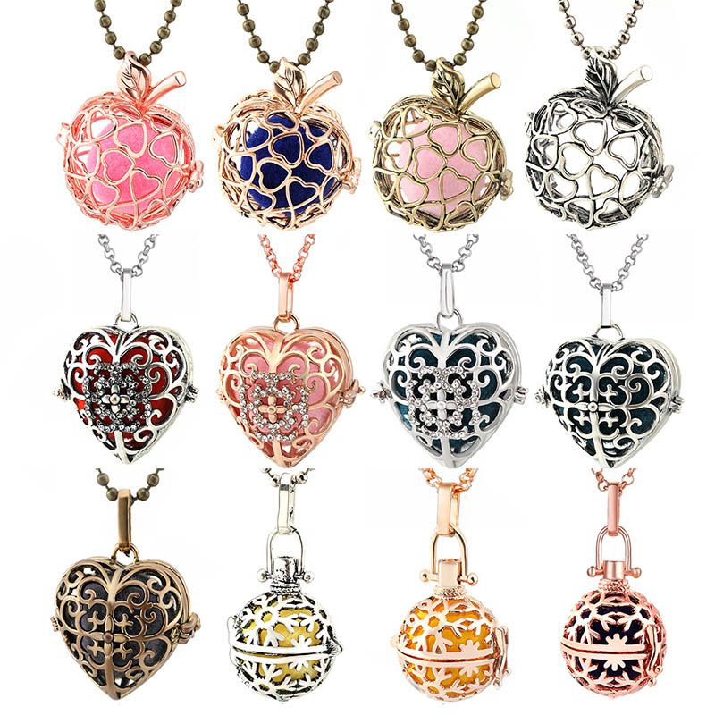 Heart Locket Necklace Photo - メキシコチャイムハート型ヴィンテージロケットネックレスミュージックボール妊娠ネックレスアロマセラピーエッセンシャルオイル妊娠中のジュエリー