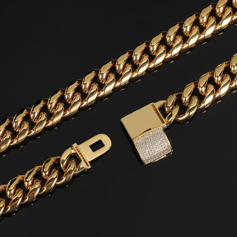 女性用ステンレススチールミターネックレススチールと金メッキク - Cuban Link Chain 12Mm のレビューと価格