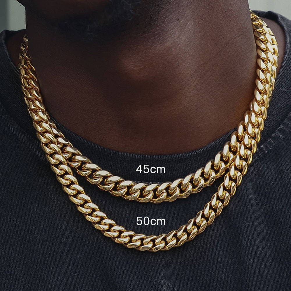 女性用ステンレススチールミターネックレススチールと金メッキク - Cuban Link Chain 12Mm のレビューと価格