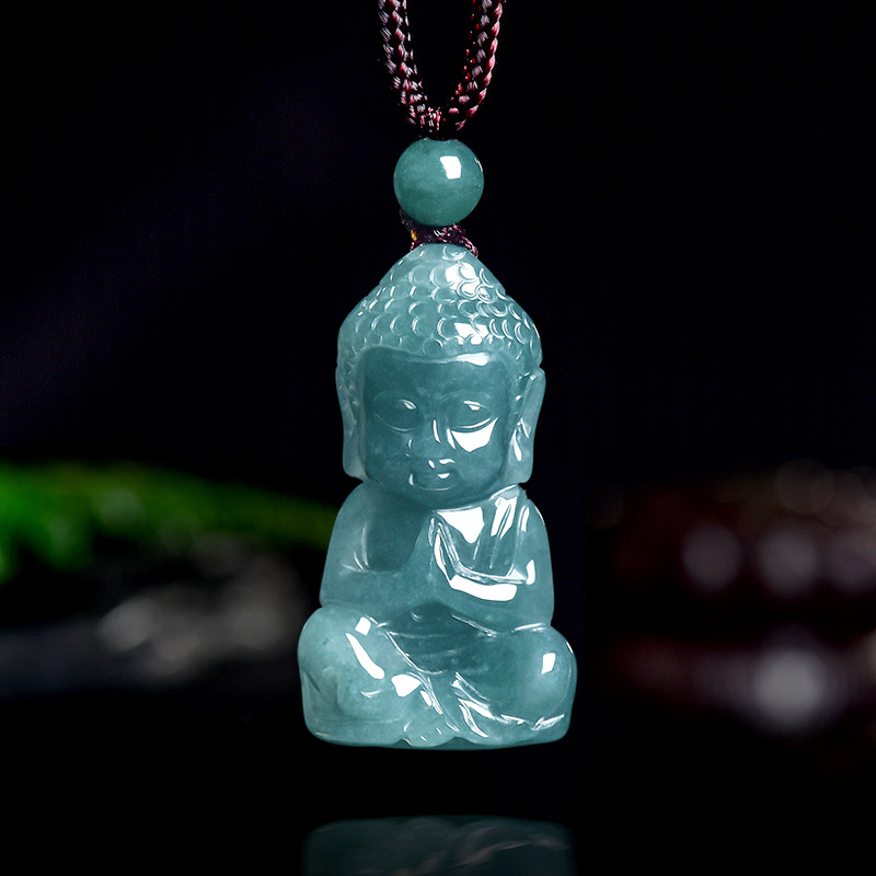 天然本物のエメラルド翡翠ブルーウォーターベビーブッダペンダン - Necklaces のレビューと価格