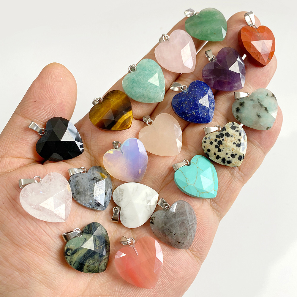 1PC 20 ミリメートルファセットハートペンダント天然石ロ - Crystal Pendant Necklace Natural Stone のレビューと価格