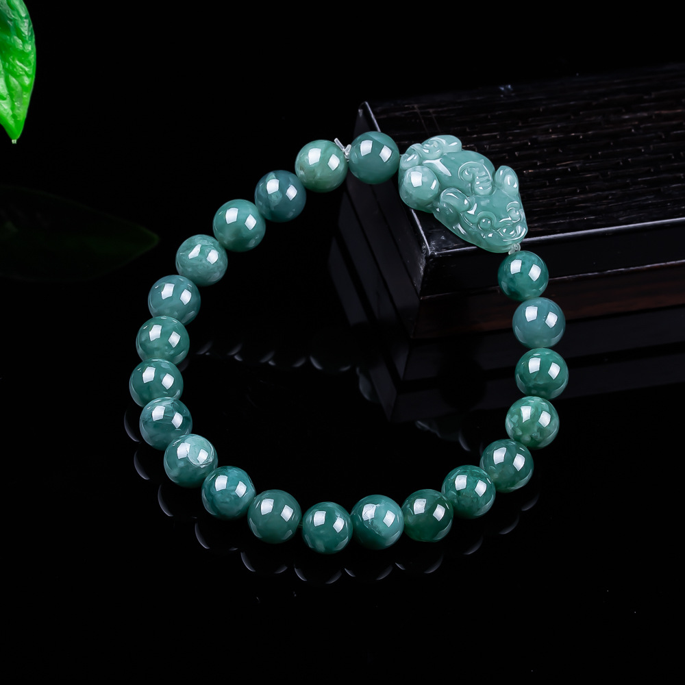 天然ビルマ翡翠貔貅ブレスレットヴィンテージお守りチャームギフ - Bracelets のレビューと価格