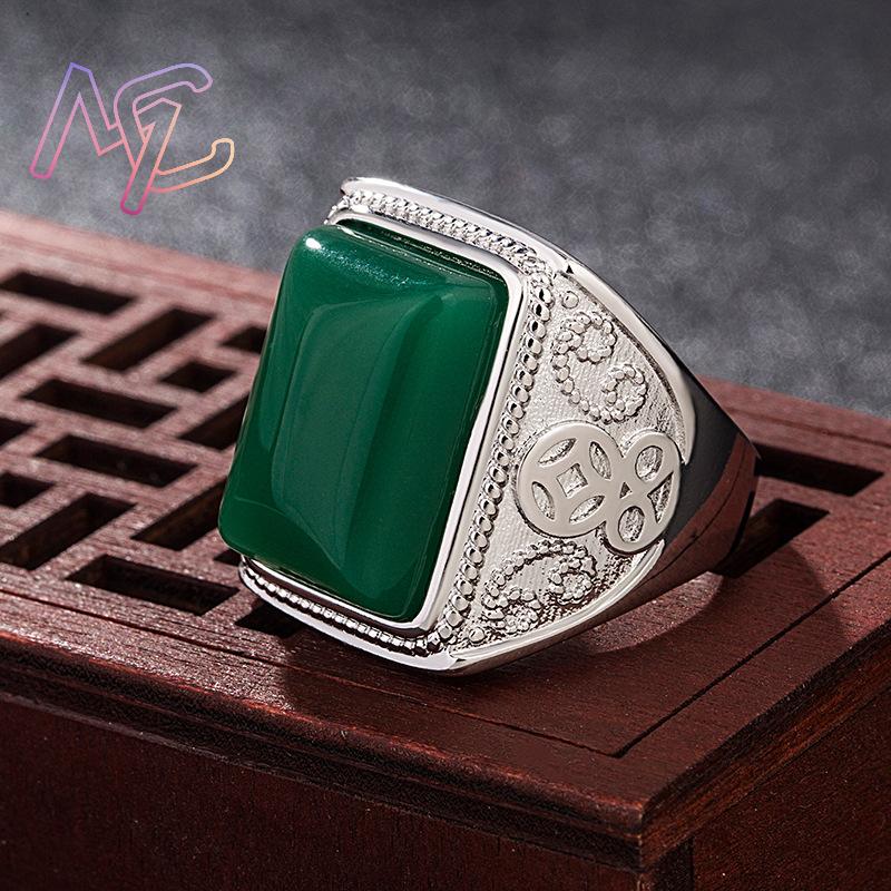 グリーン天然翡翠リング本物のジュエリーデザイナー幸運のお守り - Rings のレビューと価格
