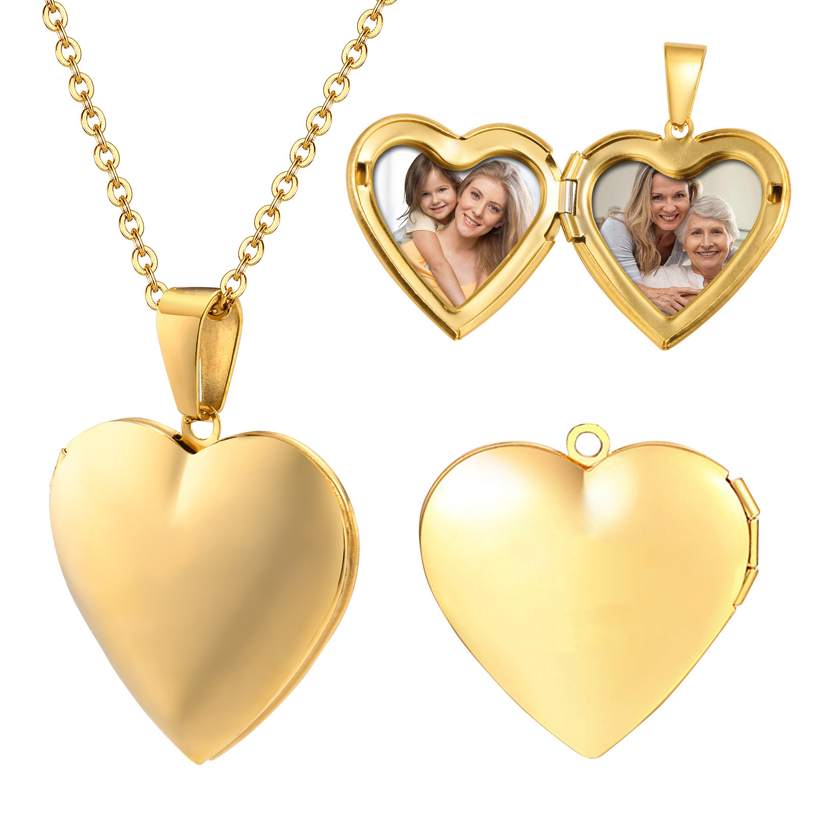 女性のためのステンレス鋼のネックレス,ハートのメダリオン,写 - Heart Locket Necklace Photo のレビューと価格