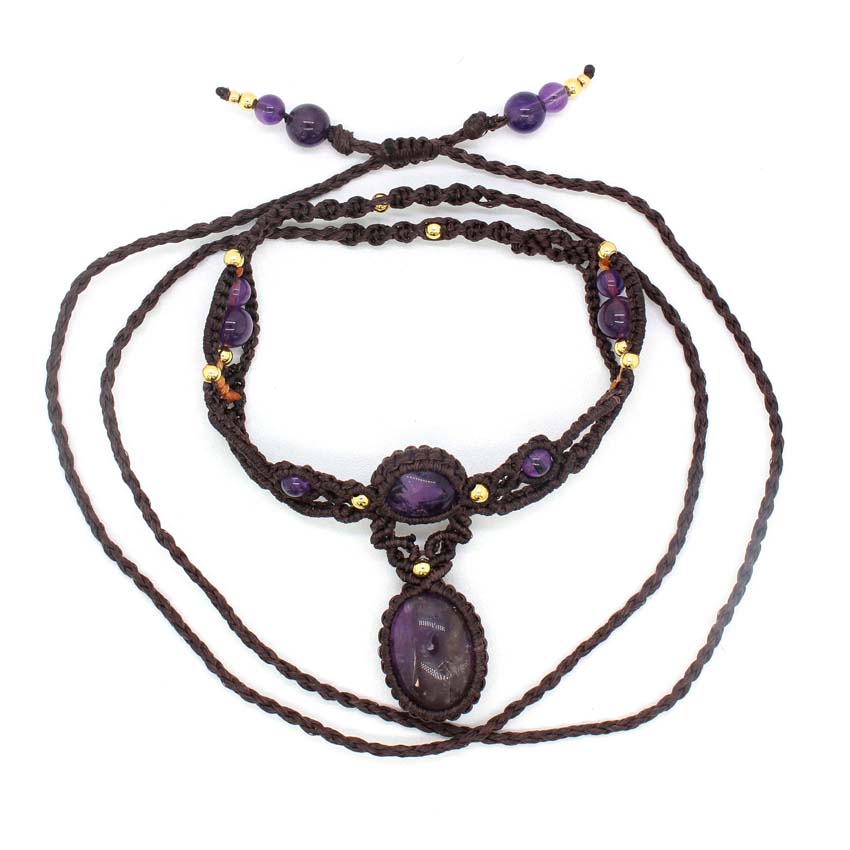 クリスタル編組マクラメストーンペンダントネックレス女性のため - Crystal Pendant Necklace Natural Stone のレビューと価格
