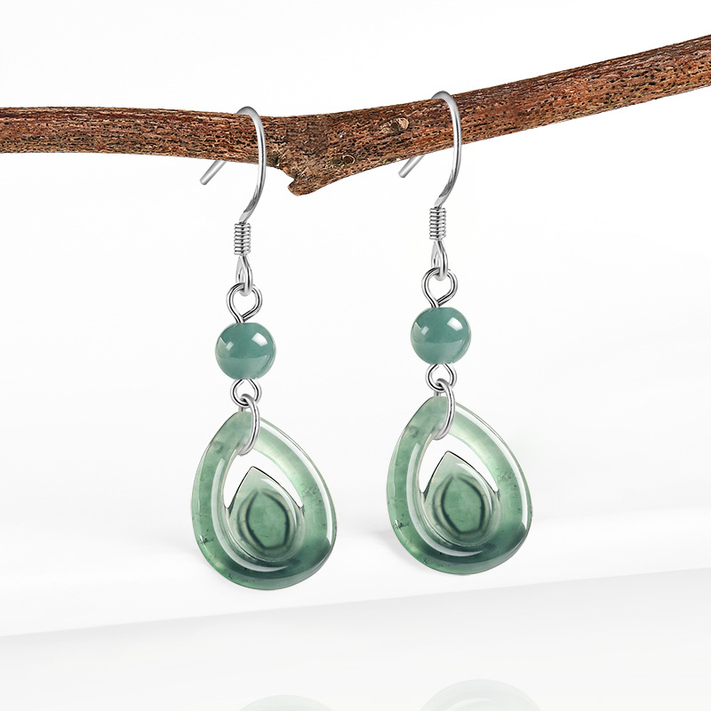 ブルーのミャンマー産翡翠製、水滴型のイヤリング。天然のビルマ - Earrings のレビューと価格