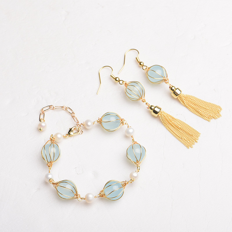 ブルーナチュラルジェイドビーズイヤリングファッションアクセサ - Earrings のレビューと価格