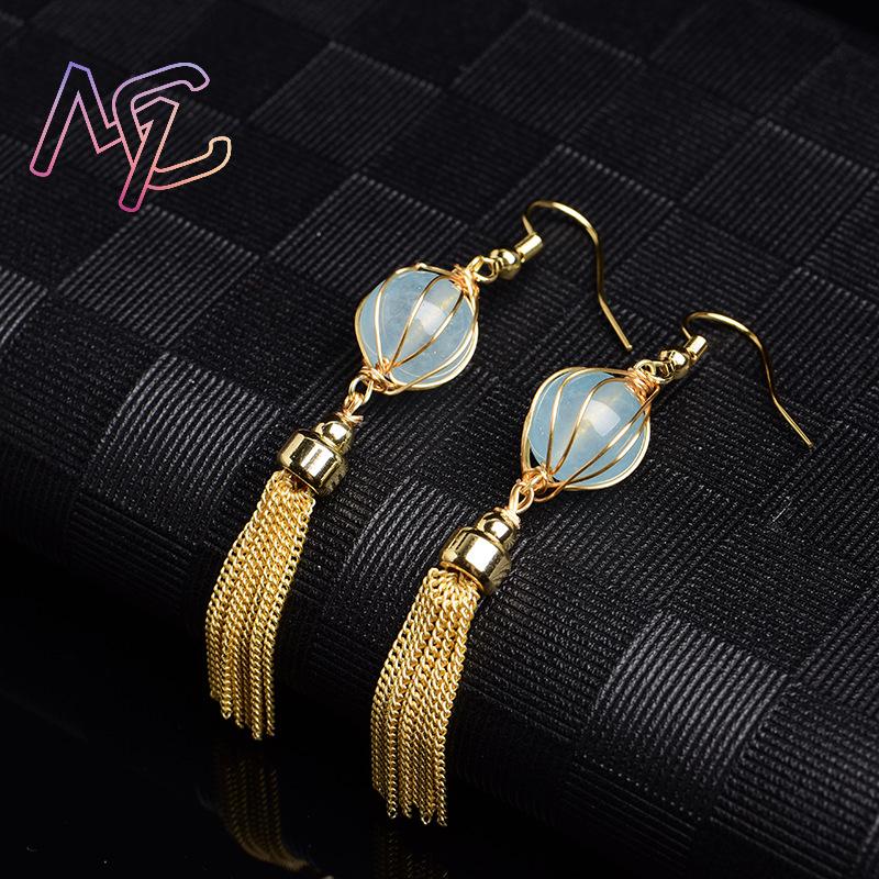 ブルーナチュラルジェイドビーズイヤリングファッションアクセサ - Earrings のレビューと価格