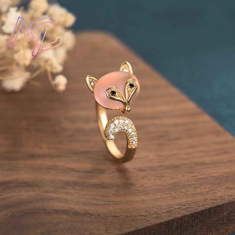 ピンク天然翡翠キツネリング本物のジュエリーお守りヴィンテージ - Rings のレビューと価格