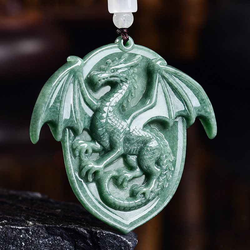 天然ビルマ翡翠ドラゴンペンダントネックレス宝石彫刻お守りヴィ - Necklaces のレビューと価格