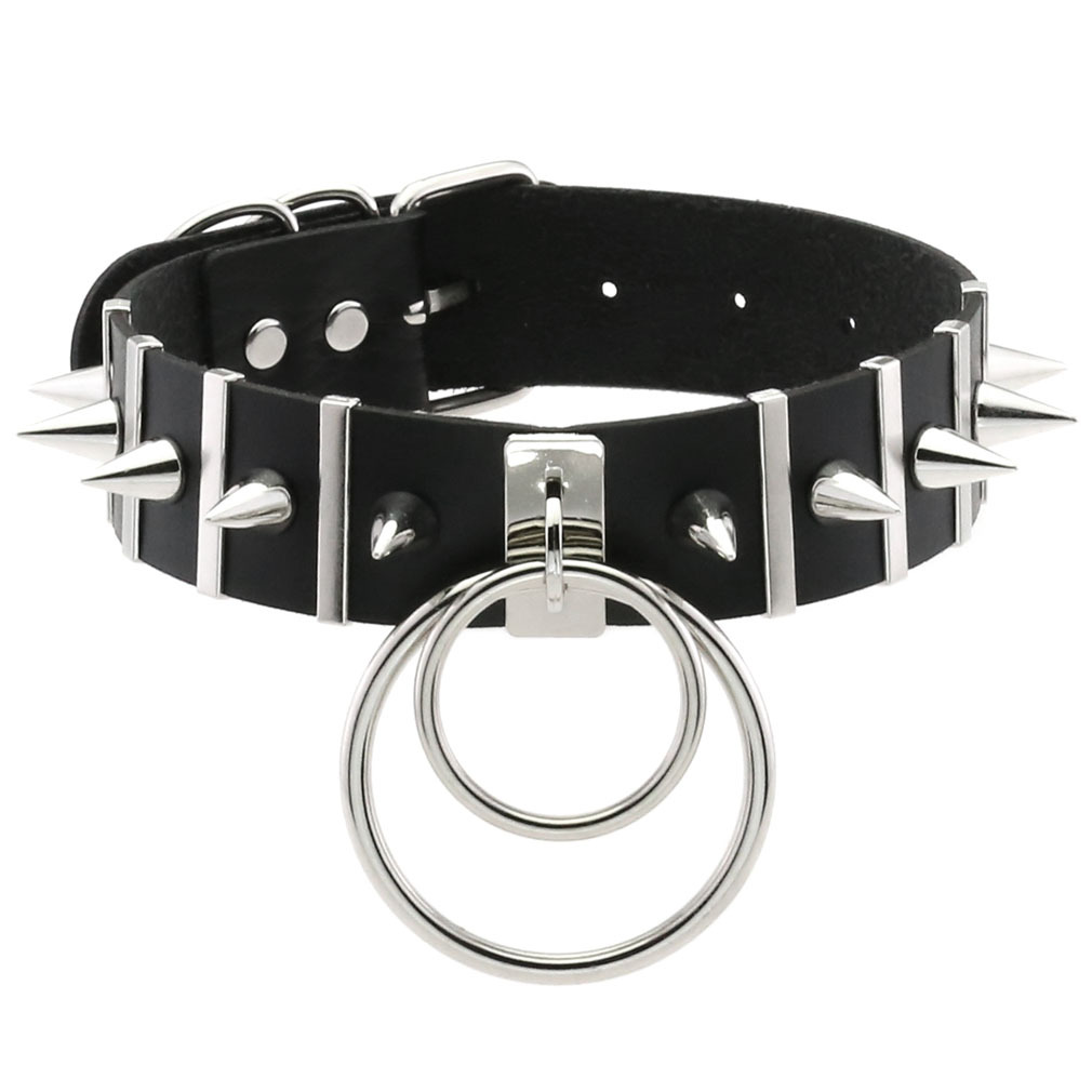 男性と女性のための大きな金属と革のネックレス,パンクスタイル - Goth Punk Spike Choker のレビューと価格
