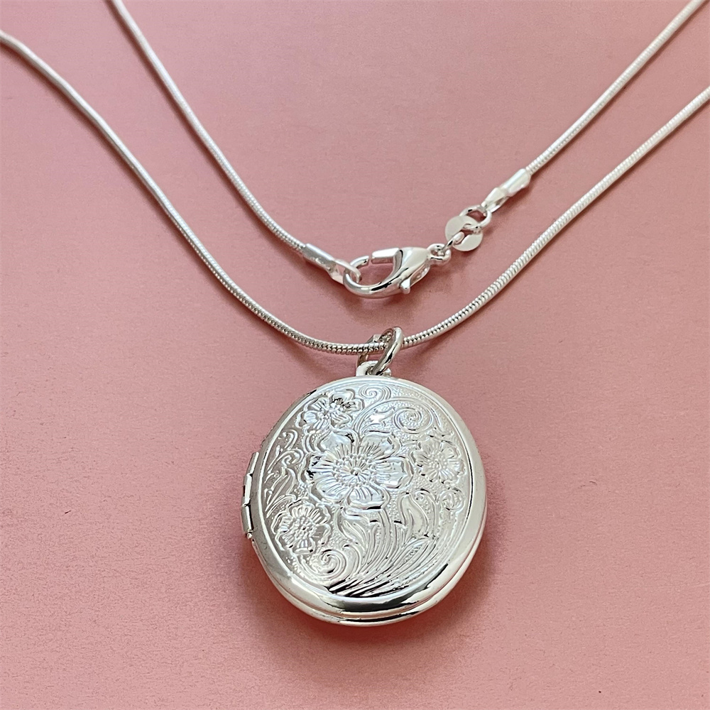 925 シルバー スネーク ネックレス オーバル フォト フ - 925 Sterling Silver Chain Necklace Men のレビューと価格