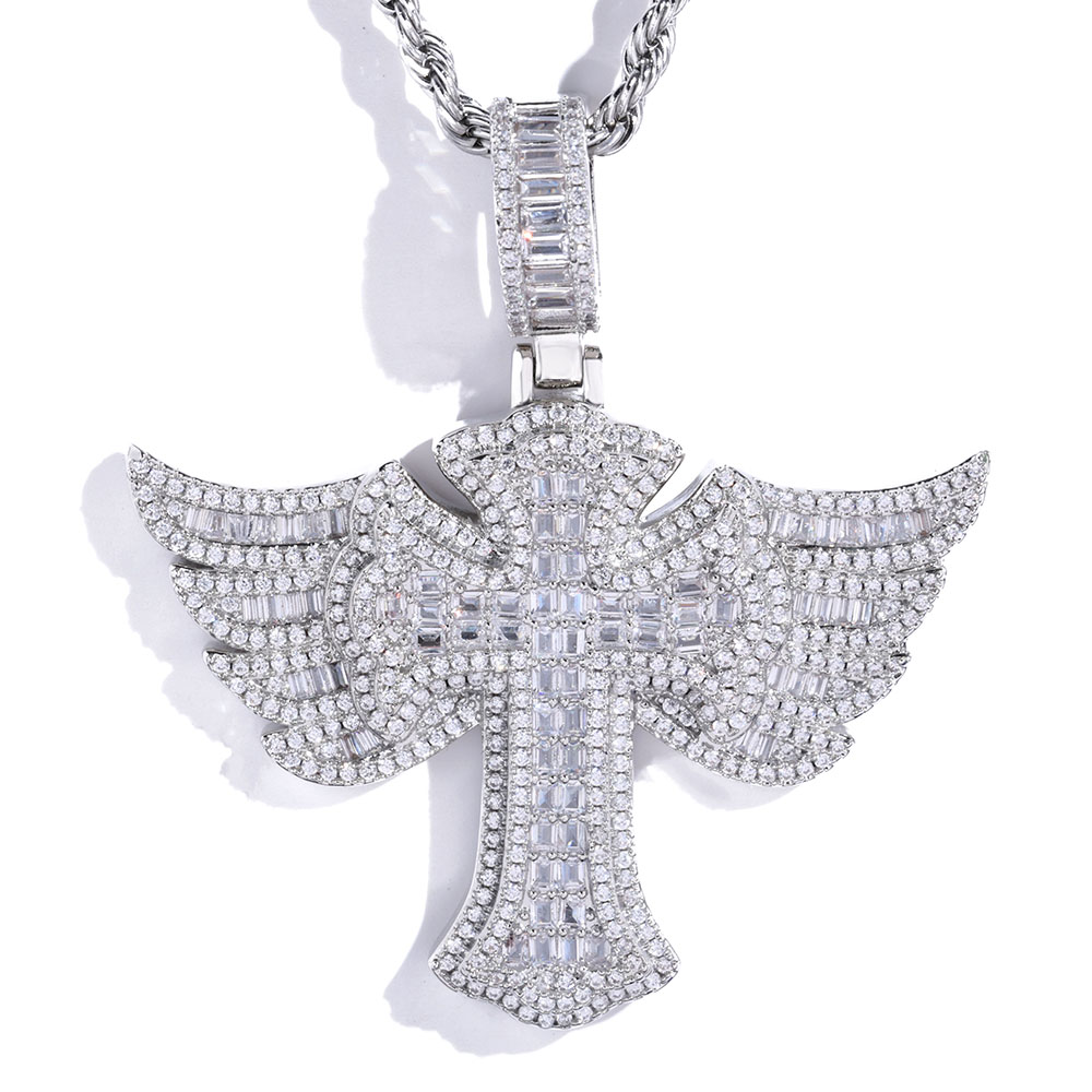 男性用ウィングエンジェルクロスペンダント,czネックレス,ヒ - Cross Pendant Necklace Gold のレビューと価格