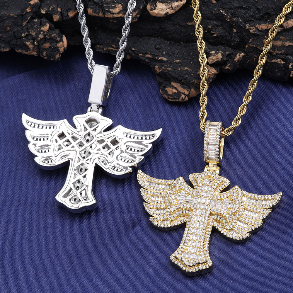 男性用ウィングエンジェルクロスペンダント,czネックレス,ヒ - Cross Pendant Necklace Gold のレビューと価格